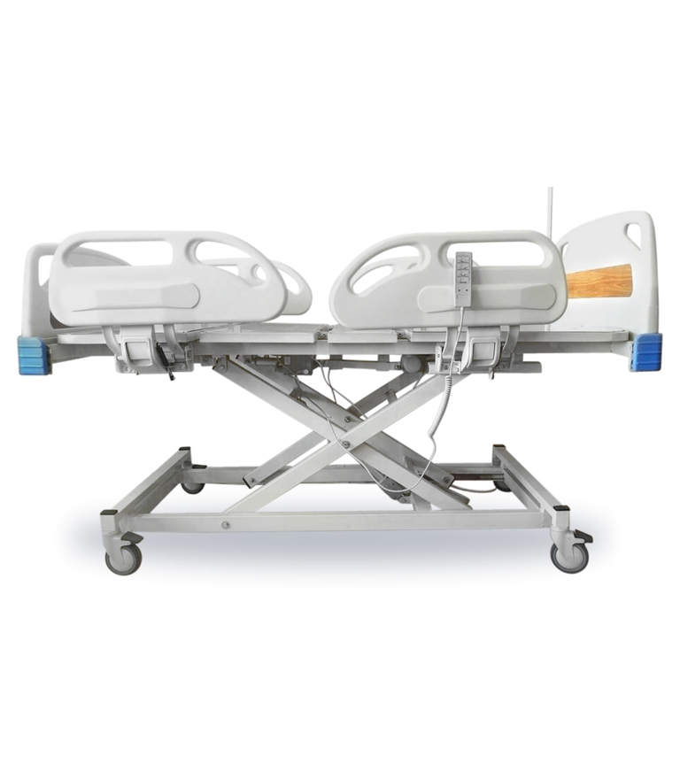 The patient's bed is equipped with 3 motors and shows the shape of the bed frame (HK60)
