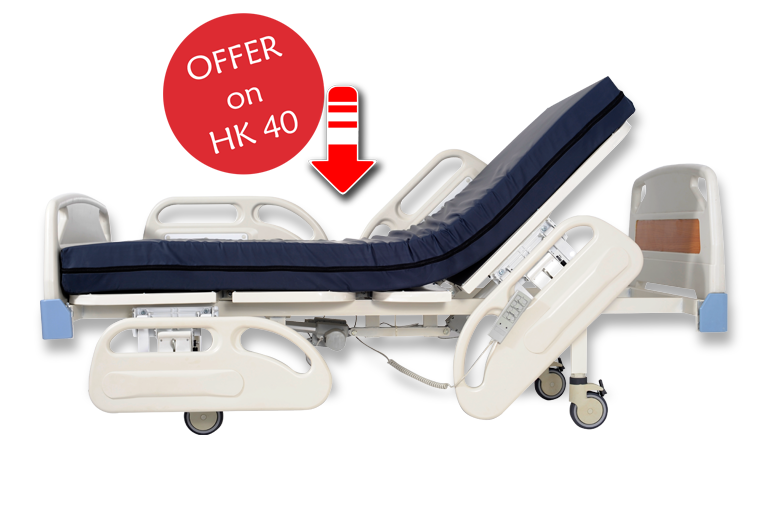 Professional patient bed with two motors showing the shape of the cross bed (HK40)